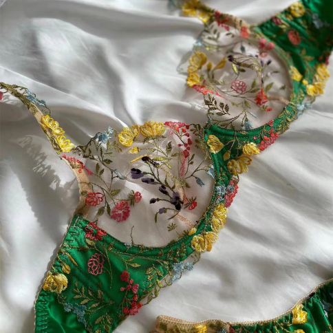 Комплект сексуального нижнего белья, с разноцветными цветами со слипами фото 2