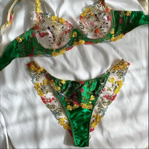 Комплект сексуального нижнего белья, с разноцветными цветами со слипами фото 1