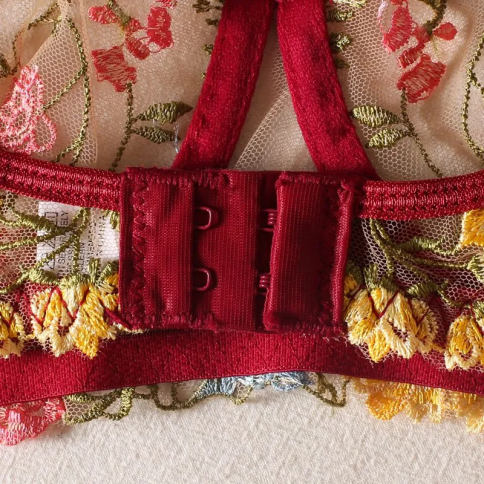 Комплект сексуального нижнего белья, с разноцветными цветами c поясом  фото 26